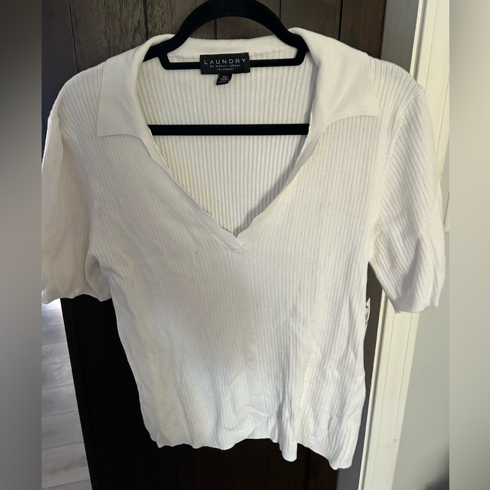 Laundry By Shelli Segal Women's White V-Neck Blouse